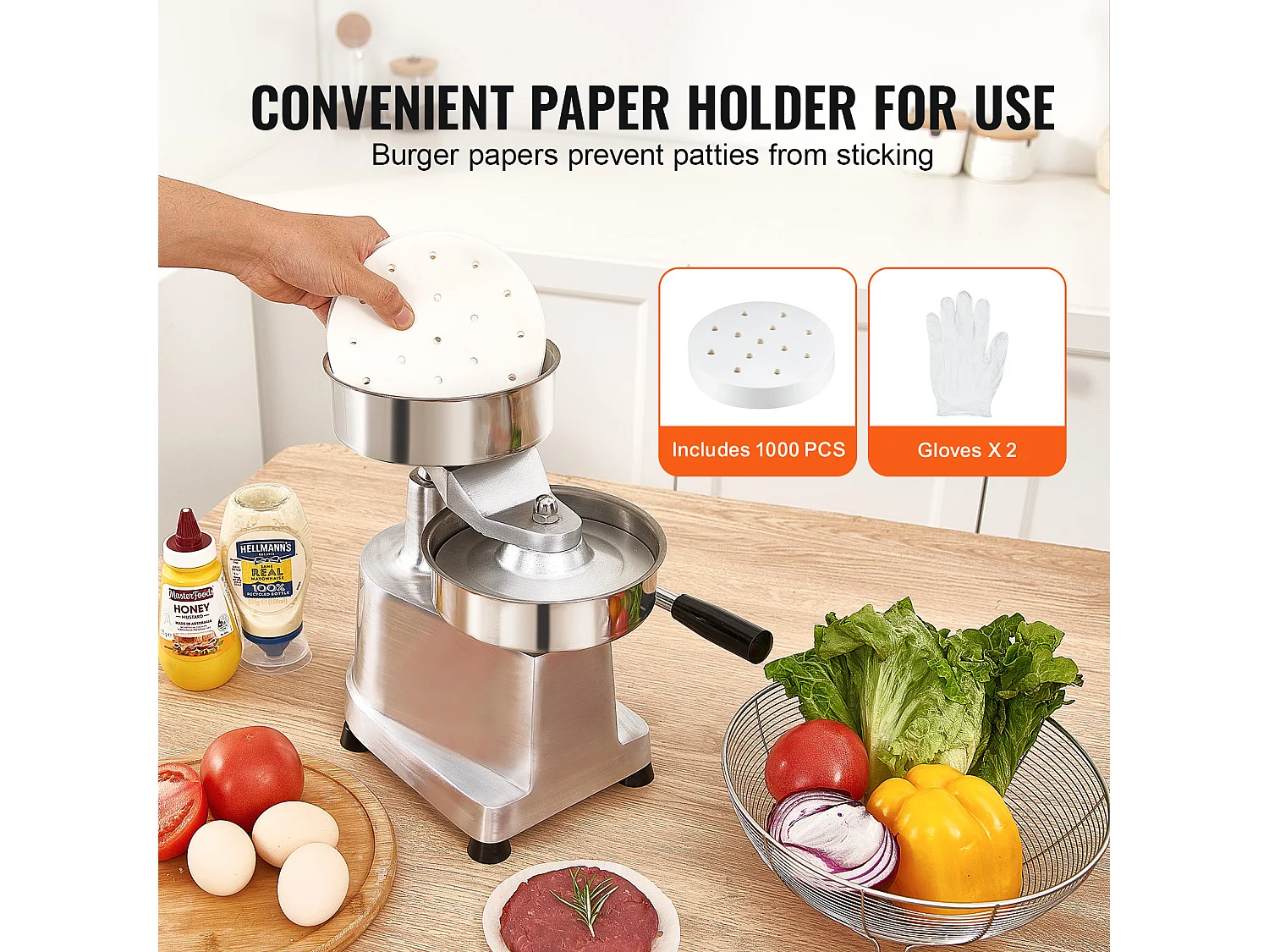 Pressa per Hamburger SucceBuy Macchina per Polpette da 15 cm Pressa Commerciale Formatura Carne Cucina 110 V Acciaio Inox/Argento