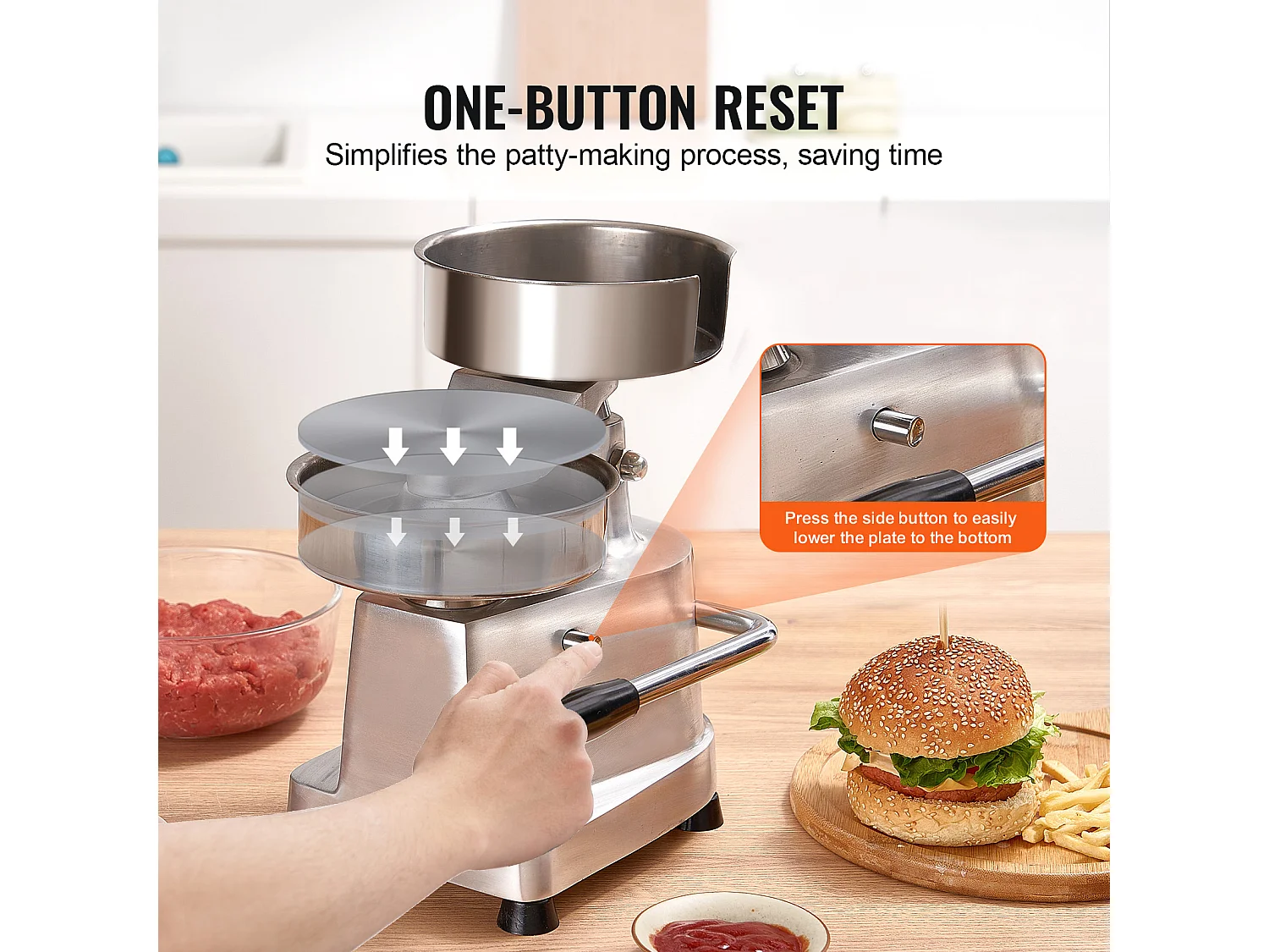 Pressa per Hamburger SucceBuy Macchina per Polpette da 15 cm Pressa Commerciale Formatura Carne Cucina 110 V Acciaio Inox/Argento