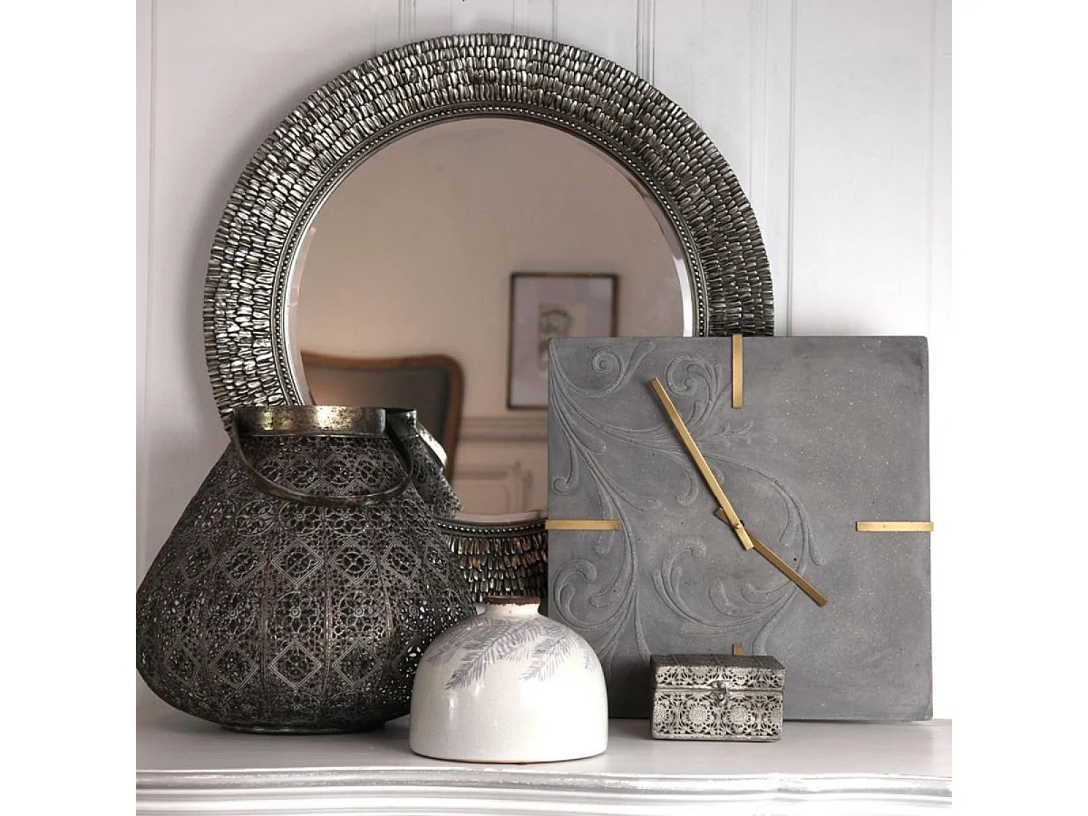 Miroir rond argenté vieilli MDF Gris - Charme Interior's