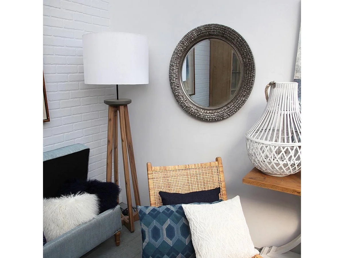 Miroir rond argenté vieilli MDF Gris - Charme Interior's