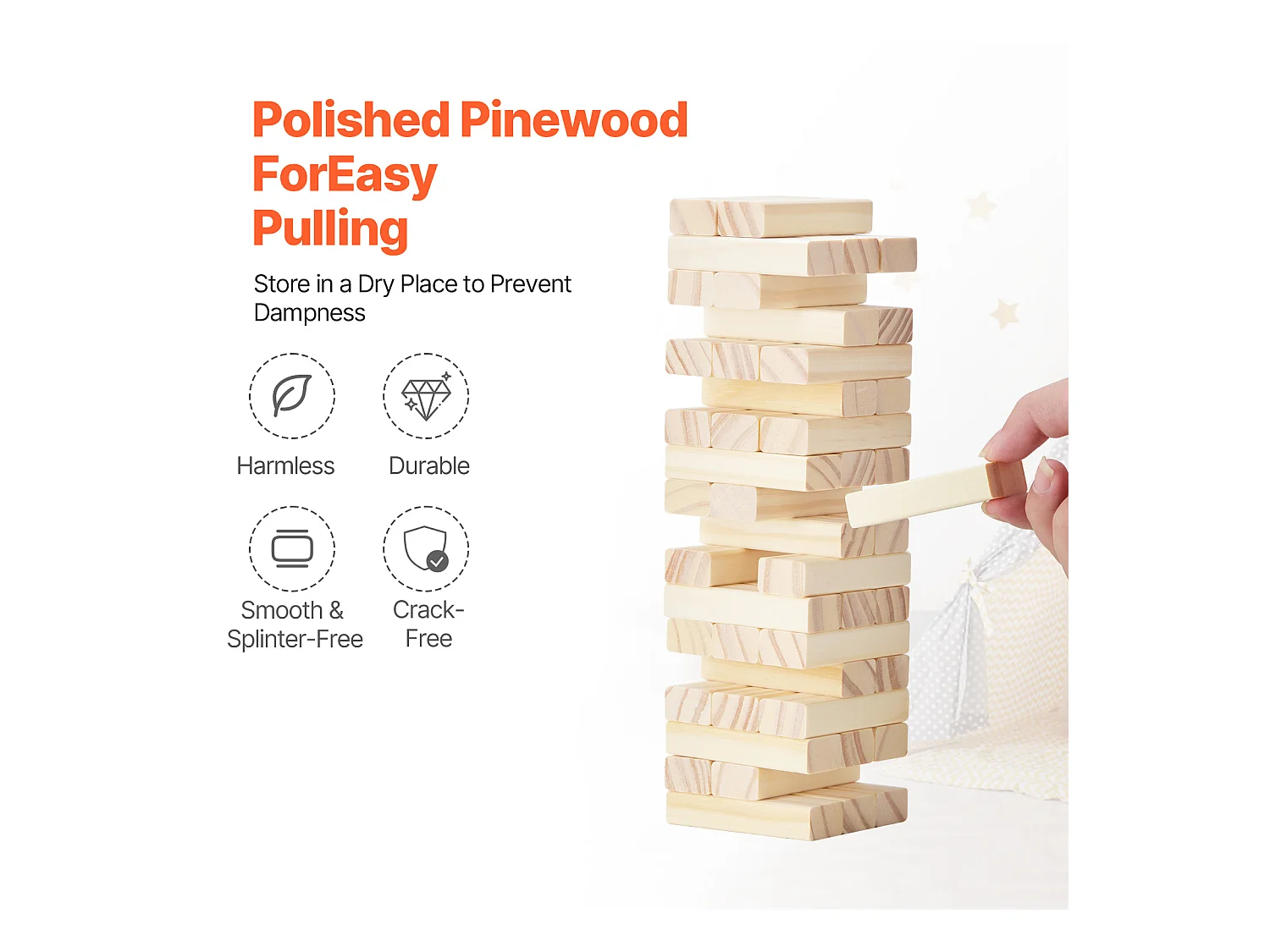 Jouet en Bois à Bascule SucceBuy, 54 Blocs, Tour à Bascule Amusante avec Caisse en Bois de Pin.