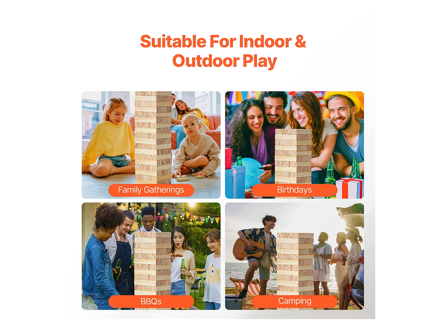 Jouet en Bois à Bascule SucceBuy, 54 Blocs, Tour à Bascule Amusante avec Caisse en Bois de Pin.