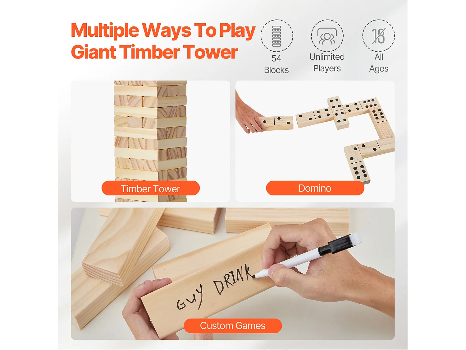 Jouet en Bois à Bascule SucceBuy, 54 Blocs, Tour à Bascule Amusante avec Caisse en Bois de Pin.