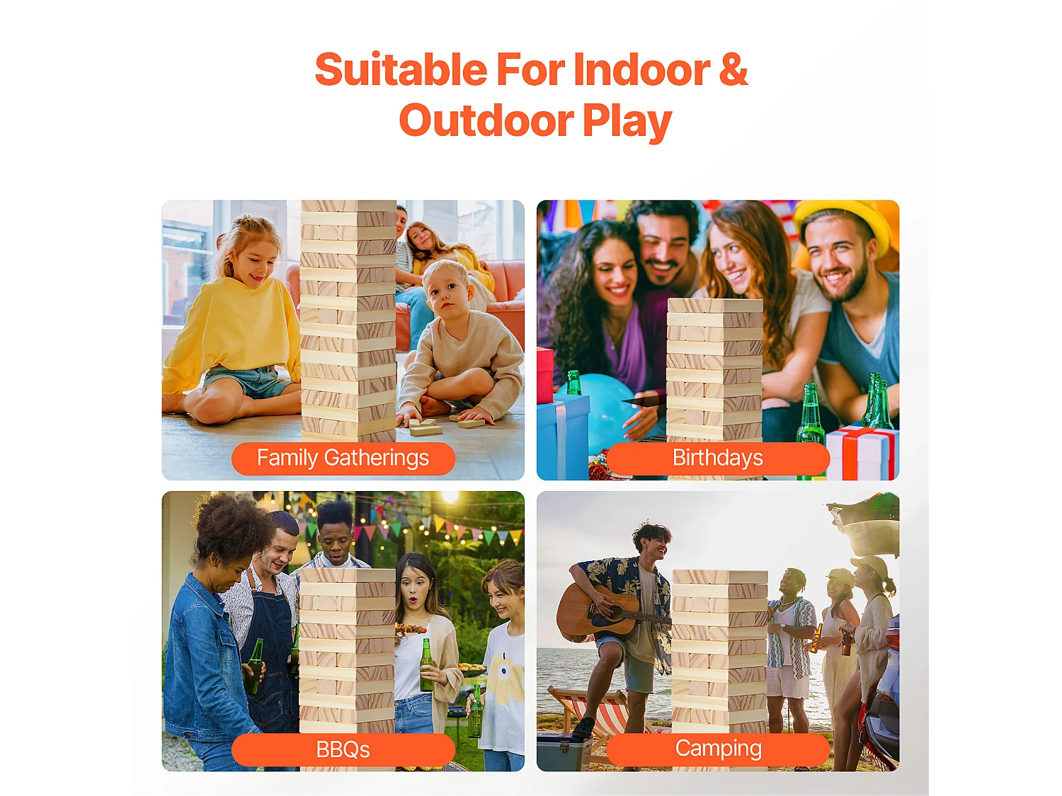 Jouet en Bois à Bascule SucceBuy, 54 Blocs, Tour à Bascule Amusante avec Caisse en Bois de Pin.