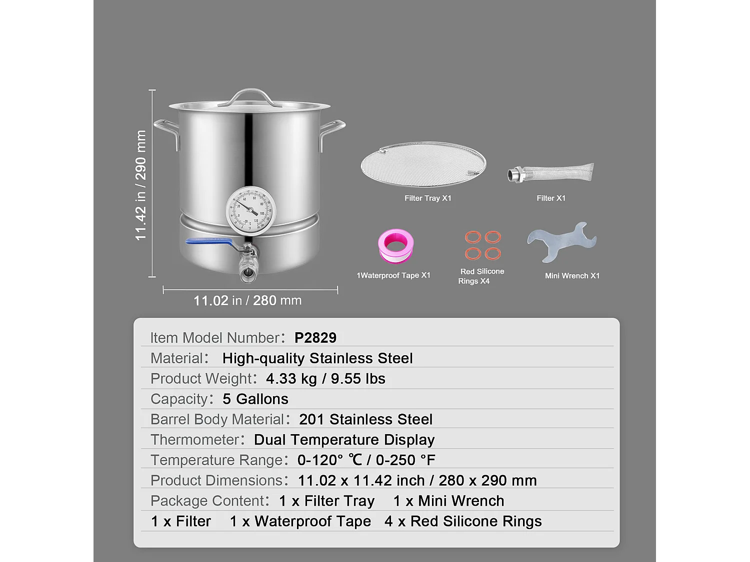 Caldera de Elaboración de Cerveza SucceBuy de Acero Inoxidable de 19L, Hervidor de Fondo Triple, Suministros de Elaboración de Cerveza Casera, Tapa, Termómetro