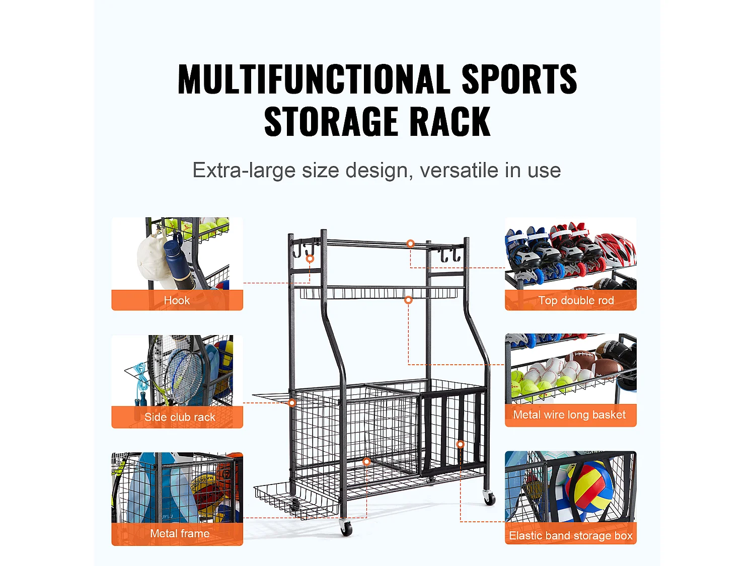 Support de Rangement pour Balles SucceBuy, Rangement pour Equipement et Jouets, Organiseur pour Equipement de Sport,