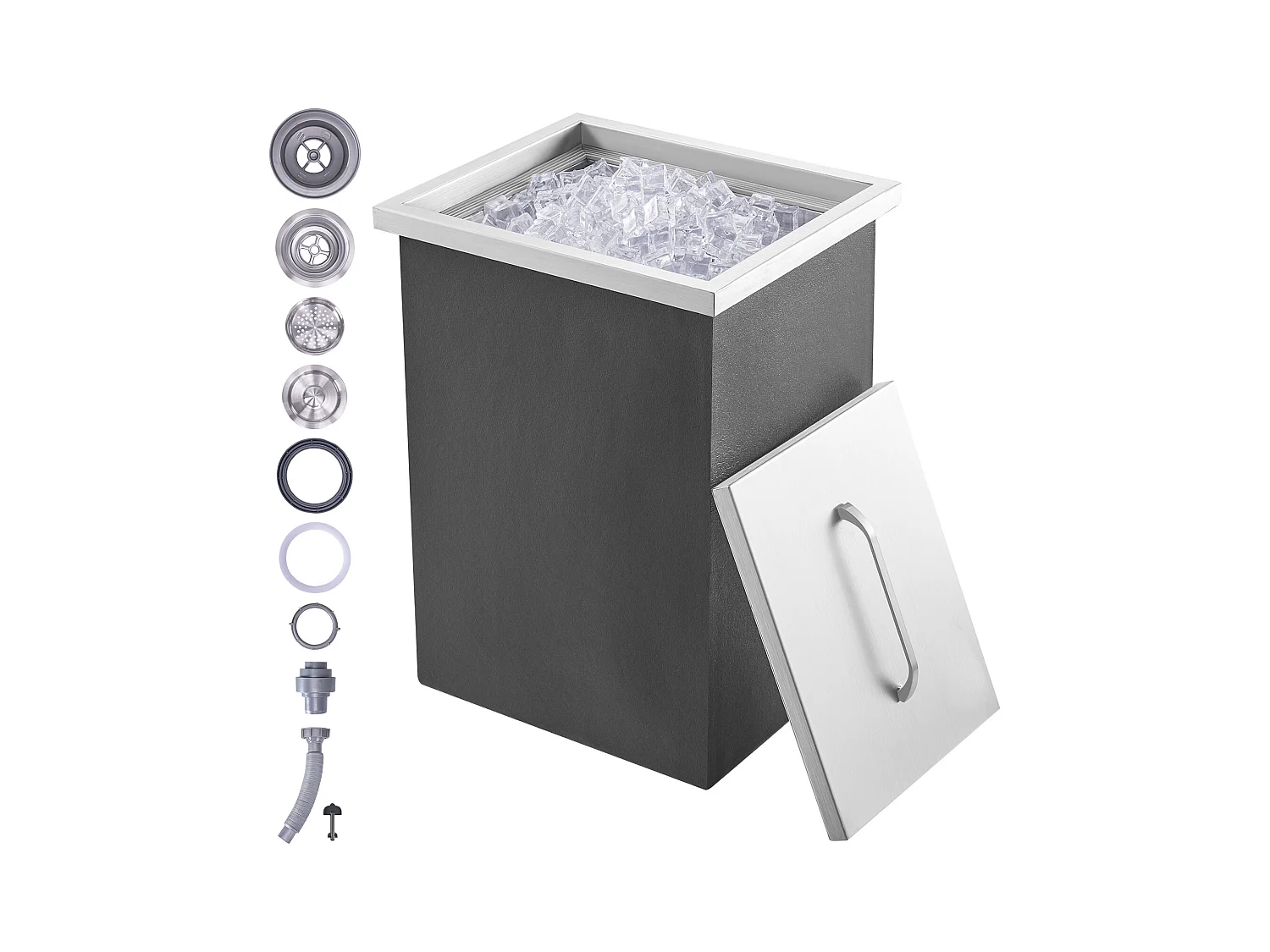 Coffre à Glace Encastrable SucceBuy, 35,6 x 30,5 x 45,7 cm, Glacière en Acier Inoxydable avec Couvercle