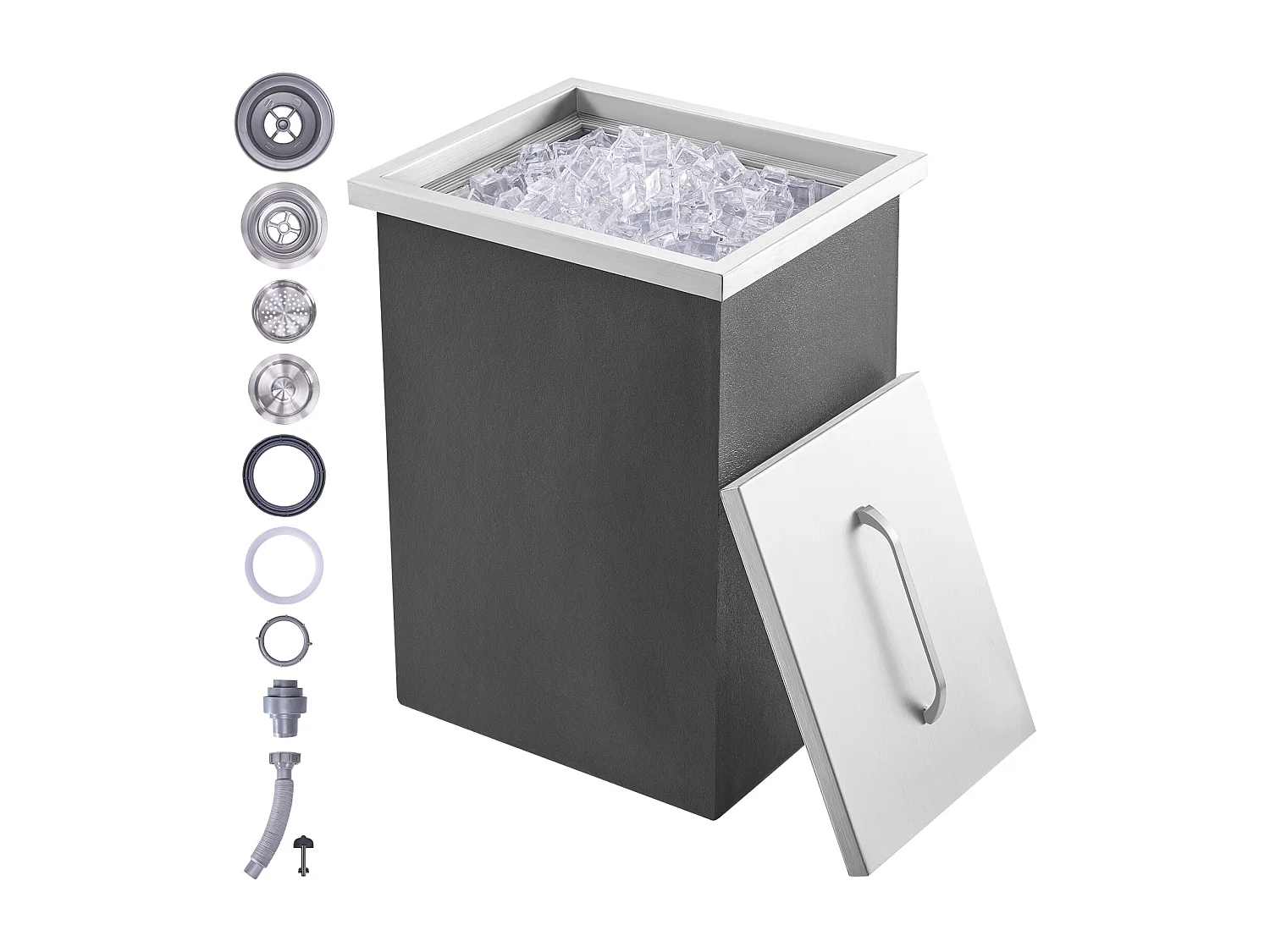 Coffre à Glace Encastrable SucceBuy, 35,6 x 30,5 x 45,7 cm, Glacière en Acier Inoxydable avec Couvercle