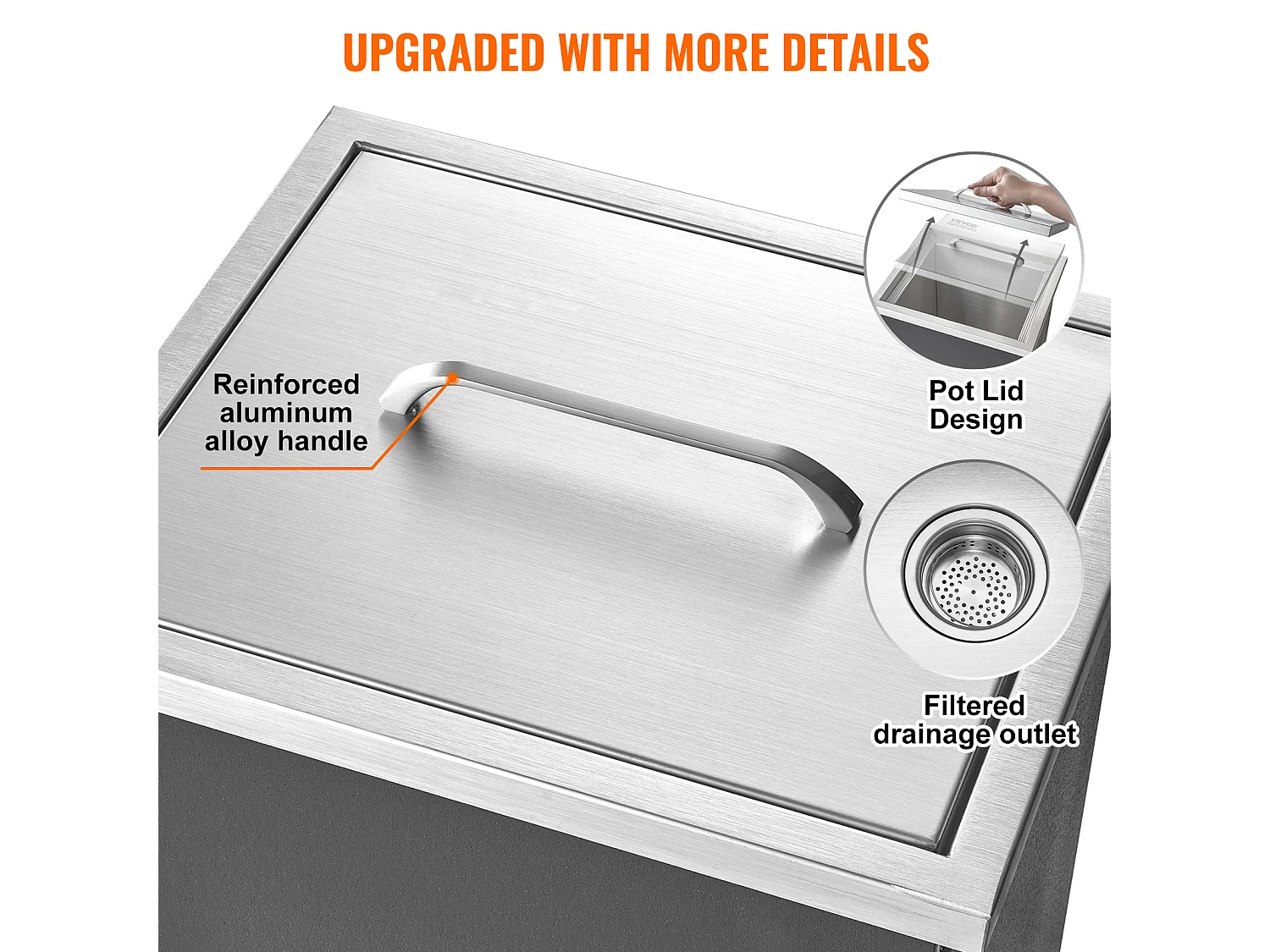 Coffre à Glace Encastrable SucceBuy, 35,6 x 30,5 x 45,7 cm, Glacière en Acier Inoxydable avec Couvercle