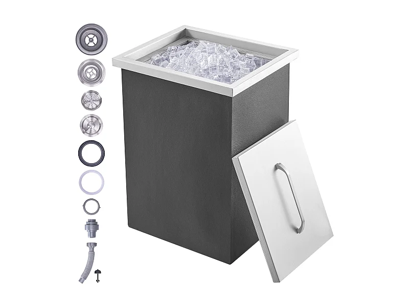 Coffre à Glace Encastrable SucceBuy, 35,6 x 30,5 x 45,7 cm, Glacière en Acier Inoxydable avec Couvercle