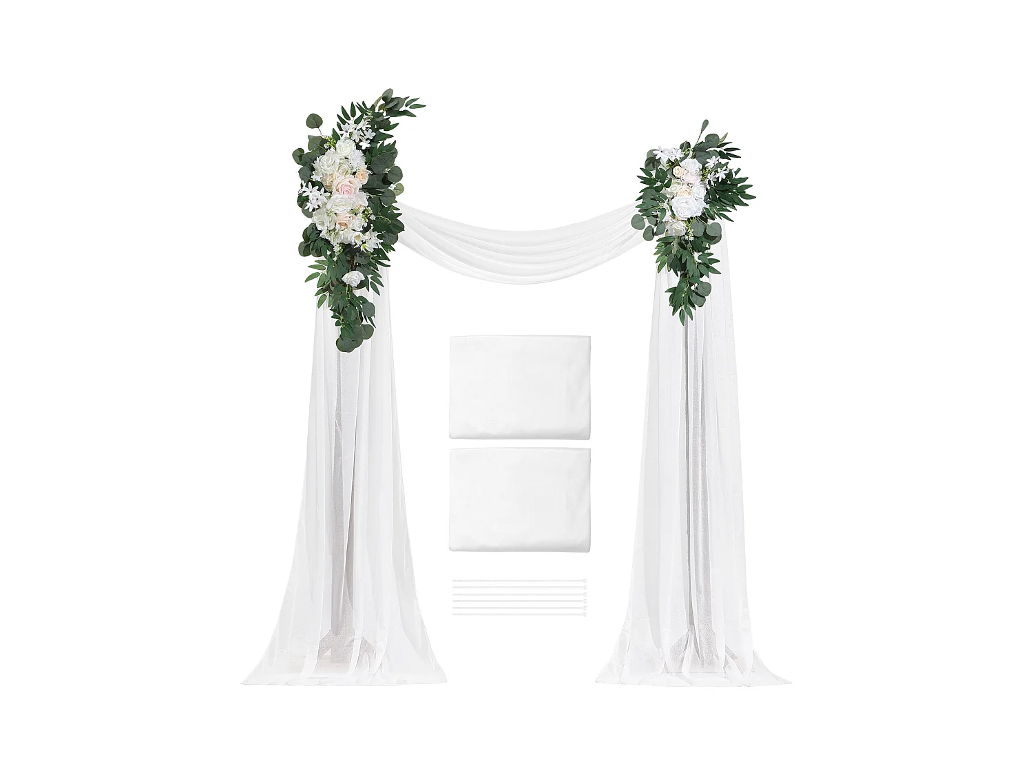 Arche de Mariage SucceBuy Kit de Fleurs Artificielles pour Arche de Mariage - Blanc, 2 Fleurs et 2 Rideaux