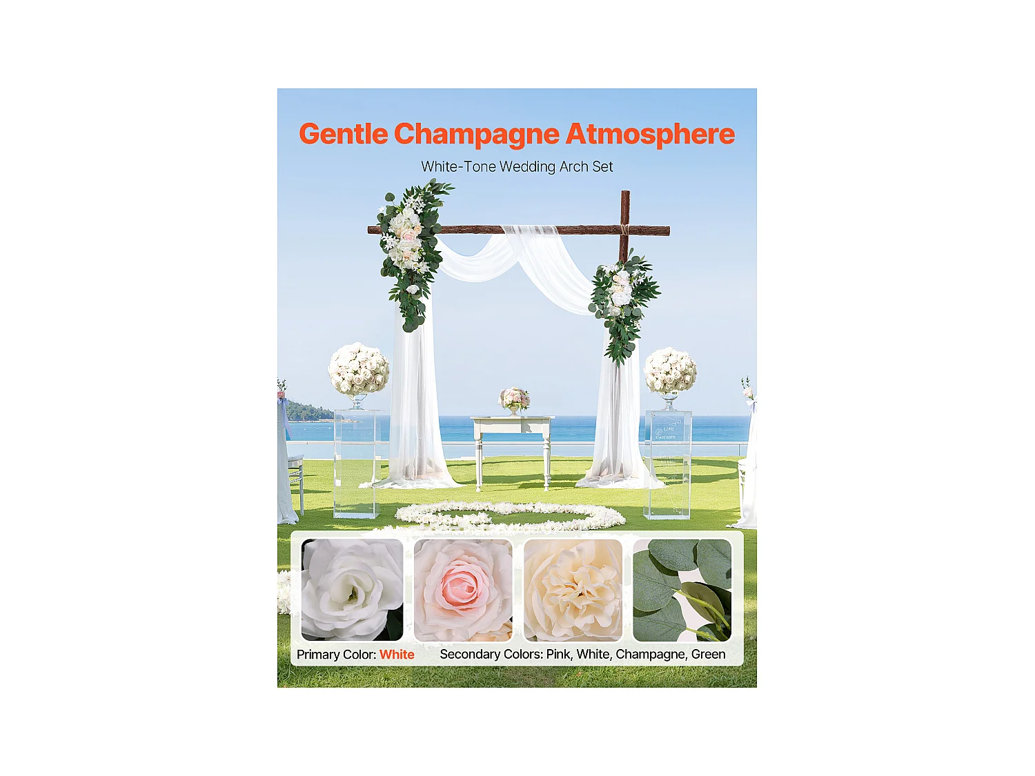 Arche de Mariage SucceBuy Kit de Fleurs Artificielles pour Arche de Mariage - Blanc, 2 Fleurs et 2 Rideaux