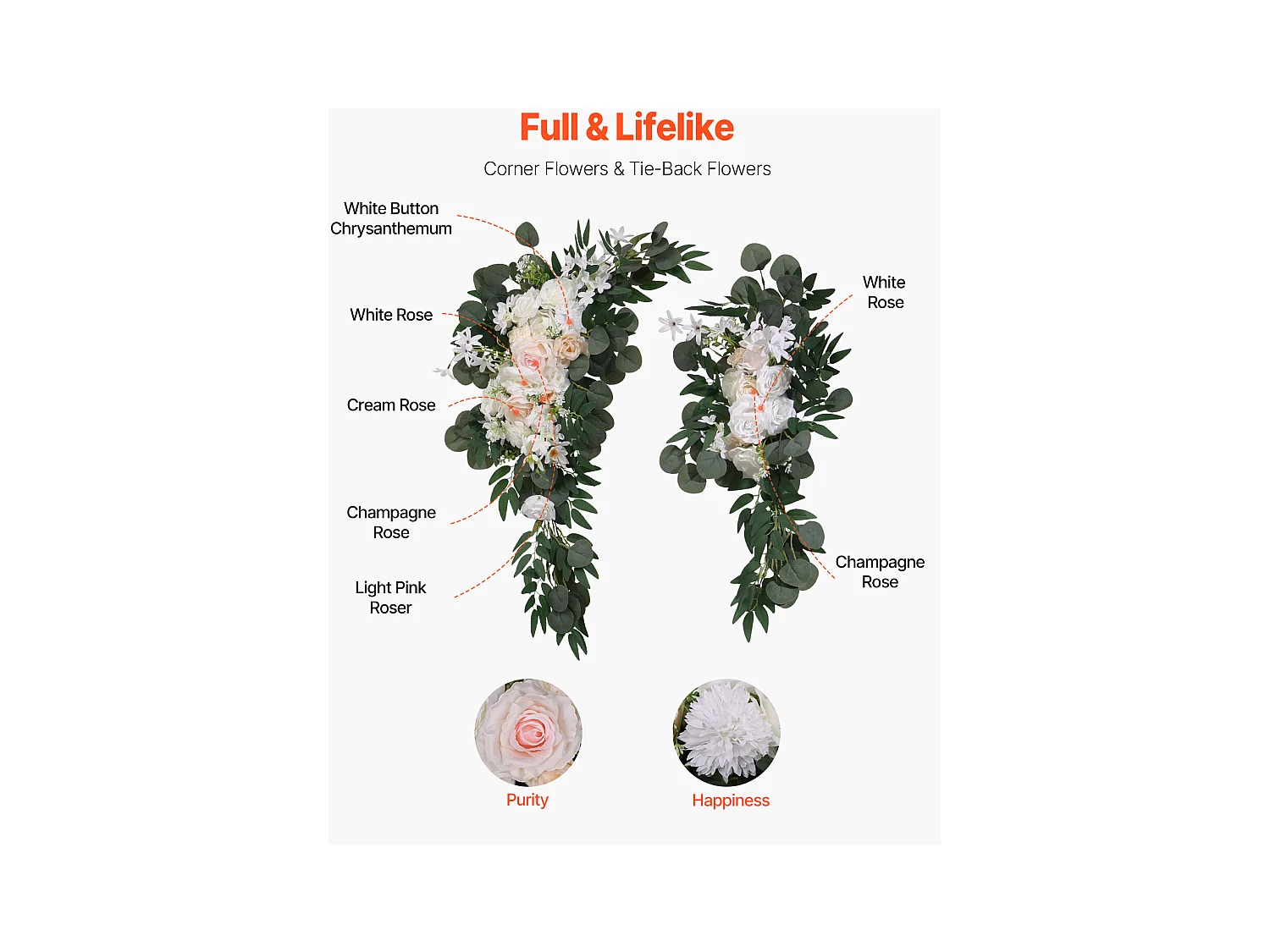 Arche de Mariage SucceBuy Kit de Fleurs Artificielles pour Arche de Mariage - Blanc, 2 Fleurs et 2 Rideaux
