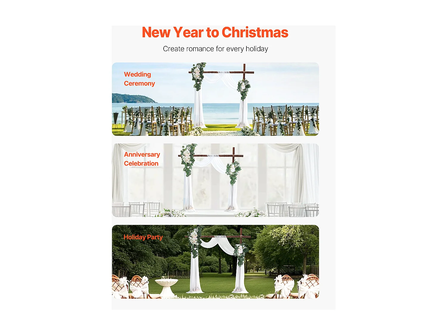 Arco de Boda SucceBuy Kit de Flores Artificiales para Arco de Boda, Blanco, 2 Flores y 2 Cortinas