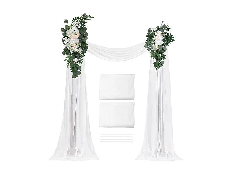 Arco Nuziale SucceBuy Kit di Fiori Artificiali per Arco Nuziale - Bianco, 2 Fiori e 2 Tende