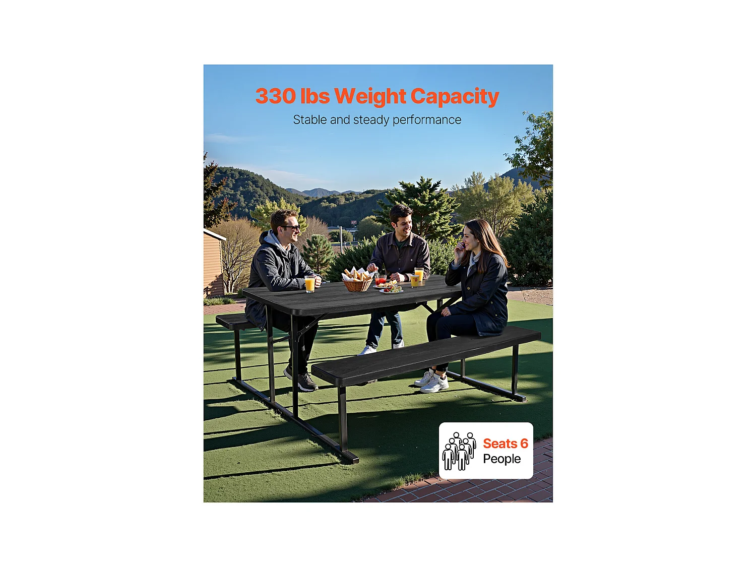 Table de Pique-Nique, SucceBuy Table de Pique-Nique Pliable en Acier 1800 mm avec Bancs pour Jardin et Patio