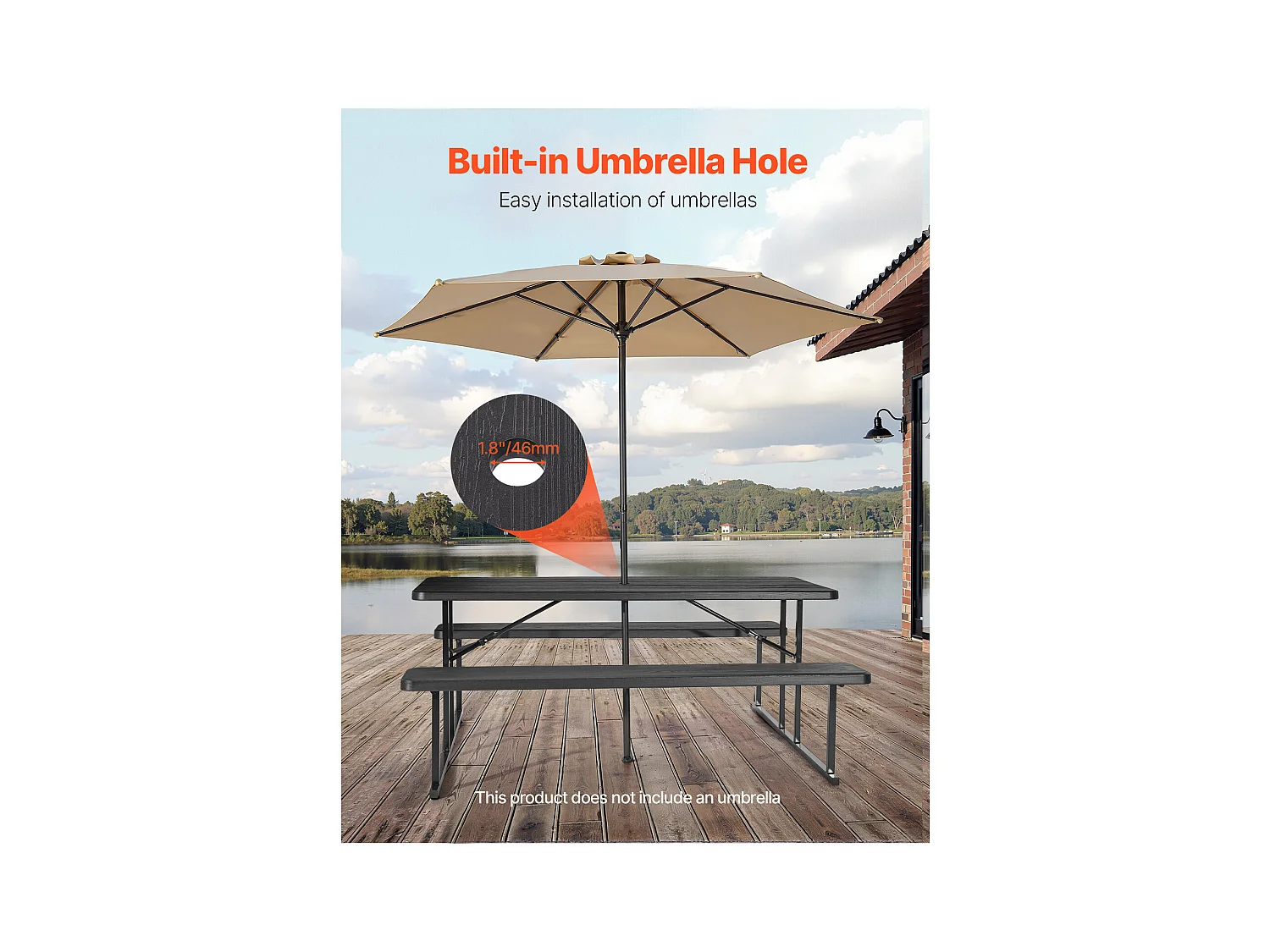 Table de Pique-Nique, SucceBuy Table de Pique-Nique Pliable en Acier 1800 mm avec Bancs pour Jardin et Patio