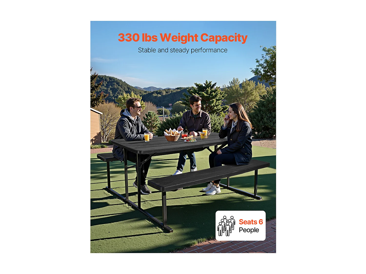 Picknicktafel, SucceBuy 1800 mm Stalen Opvouwbare Picknicktafel met Banken voor Tuin en Patio