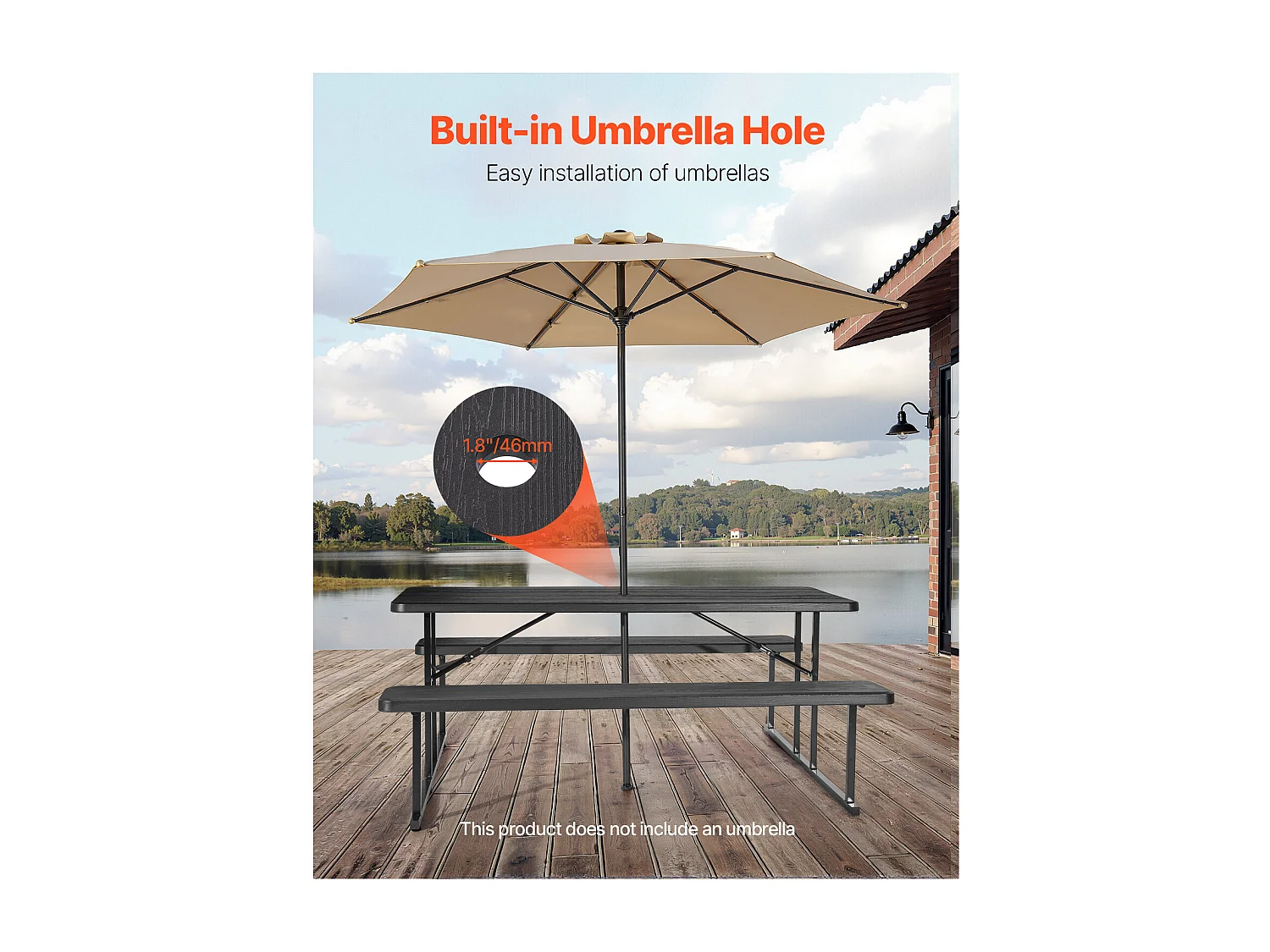 Picknicktafel, SucceBuy 1800 mm Stalen Opvouwbare Picknicktafel met Banken voor Tuin en Patio