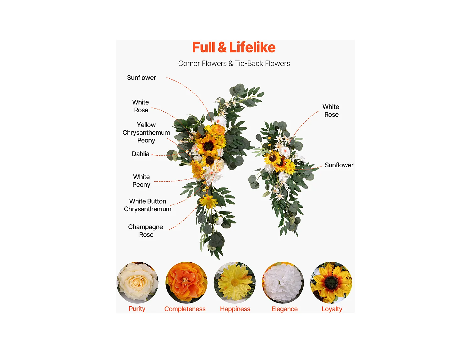 Arche de Mariage SucceBuy Kit de Fleurs Artificielles pour Arche de Mariage - Jaune, 2 Fleurs et 1 Rideau