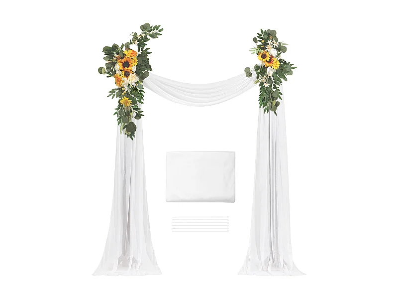 Arche de Mariage SucceBuy Kit de Fleurs Artificielles pour Arche de Mariage - Jaune, 2 Fleurs et 1 Rideau