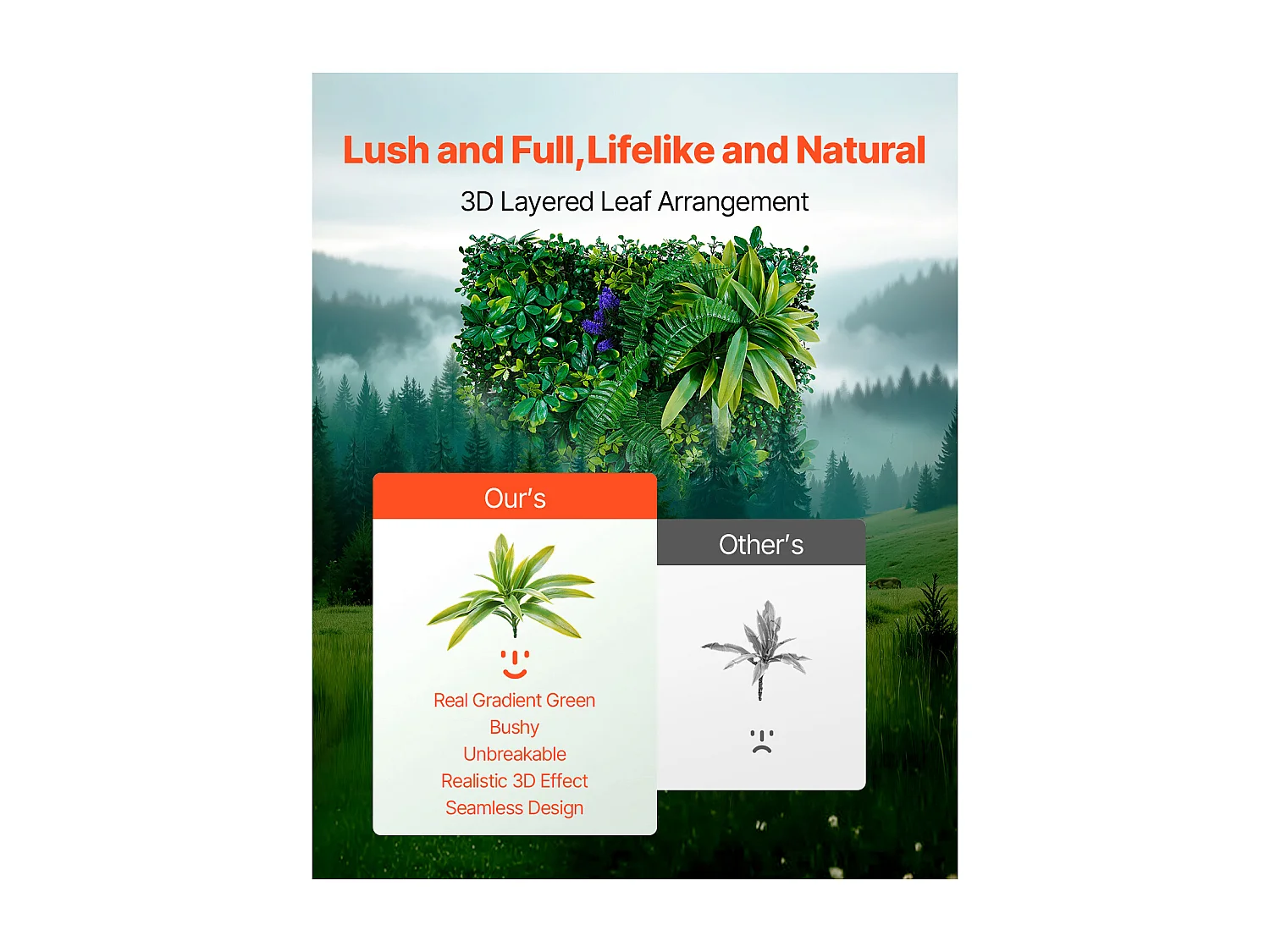 Painéis de Relva Artificial, SucceBuy, Pacote de 8 Painéis de Parede de Relva Artificial, 50 × 50 cm, Vegetação 3D para Decoração Íntima