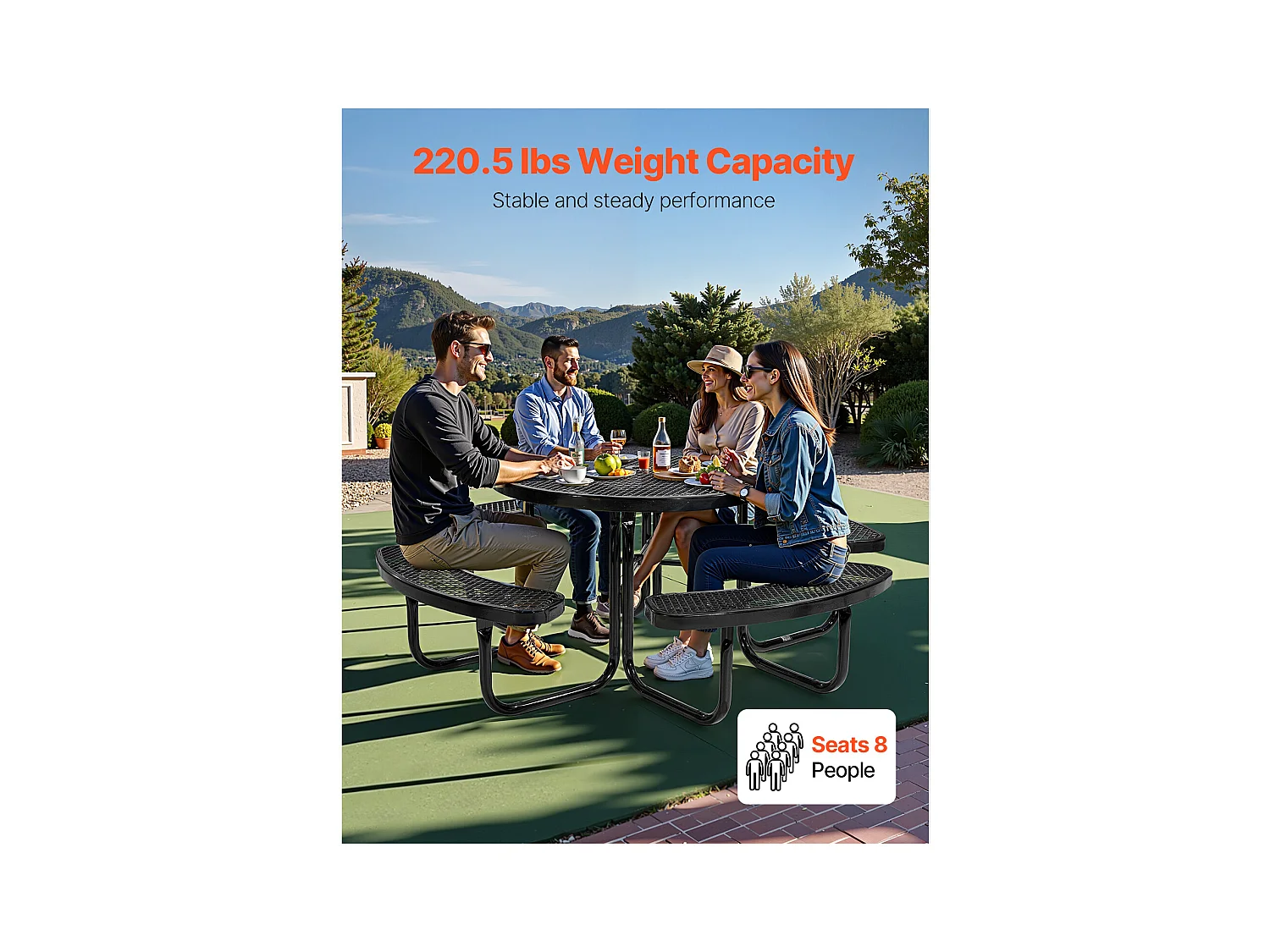 Table de Pique-Nique, SucceBuy Table de Pique-Nique en Acier Durable avec Bancs Intégrés pour Extérieur