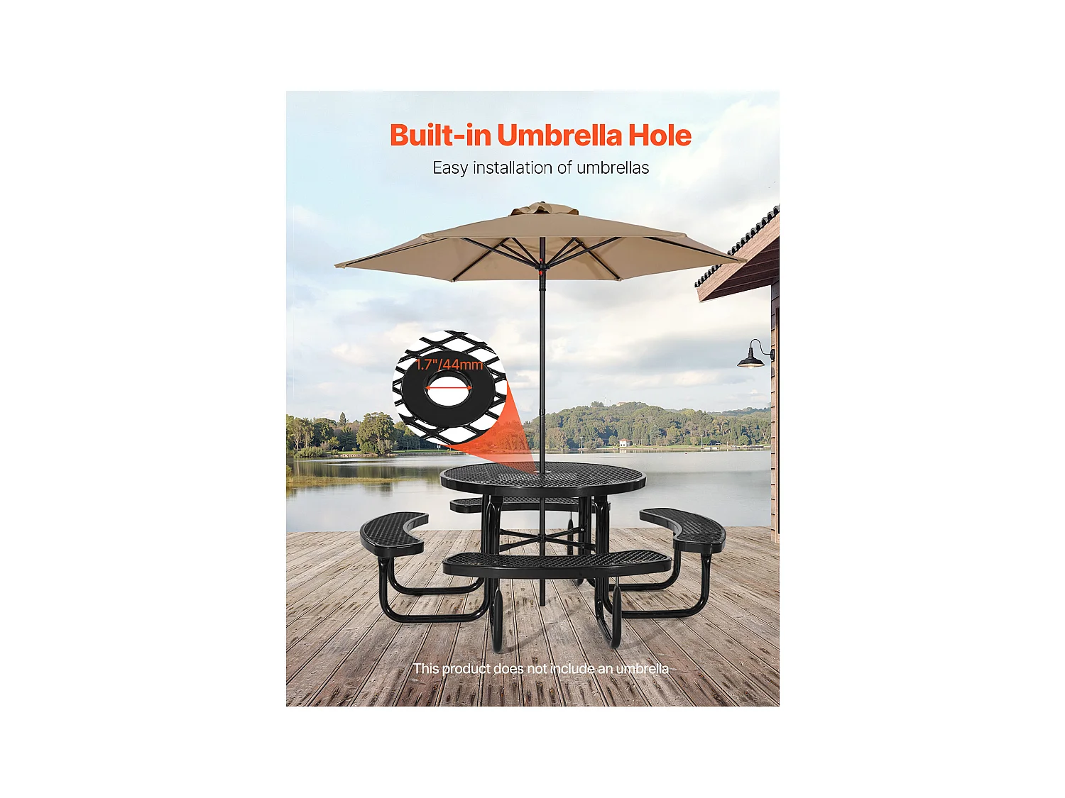 Table de Pique-Nique, SucceBuy Table de Pique-Nique en Acier Durable avec Bancs Intégrés pour Extérieur