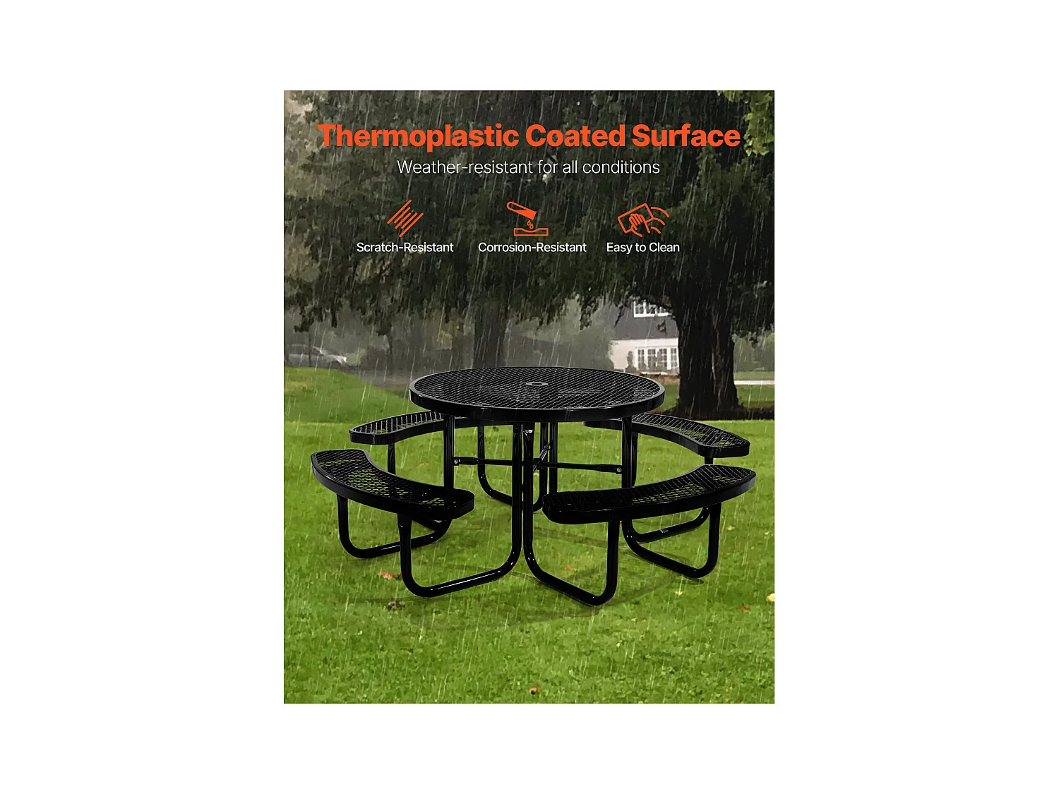 Table de Pique-Nique, SucceBuy Table de Pique-Nique en Acier Durable avec Bancs Intégrés pour Extérieur