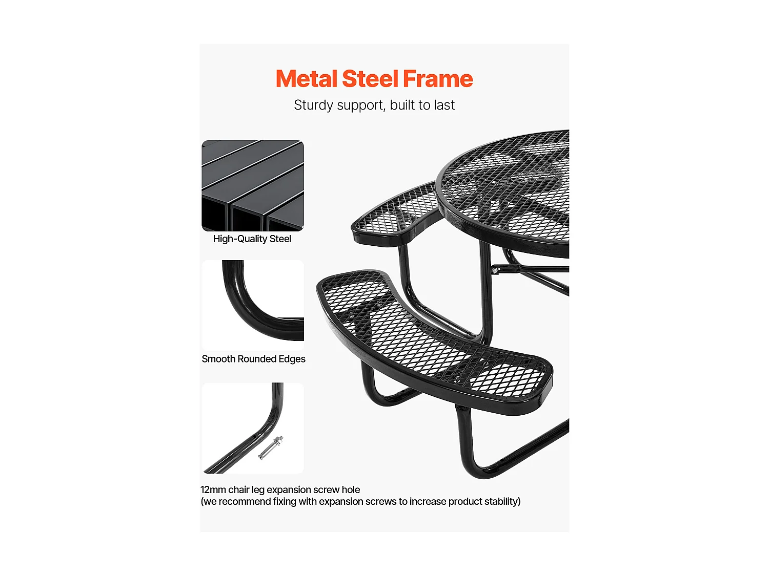 Tavolo da Picnic, SucceBuy Tavolo da Picnic in Acciaio Resistente con Panche Integrate per Esterni