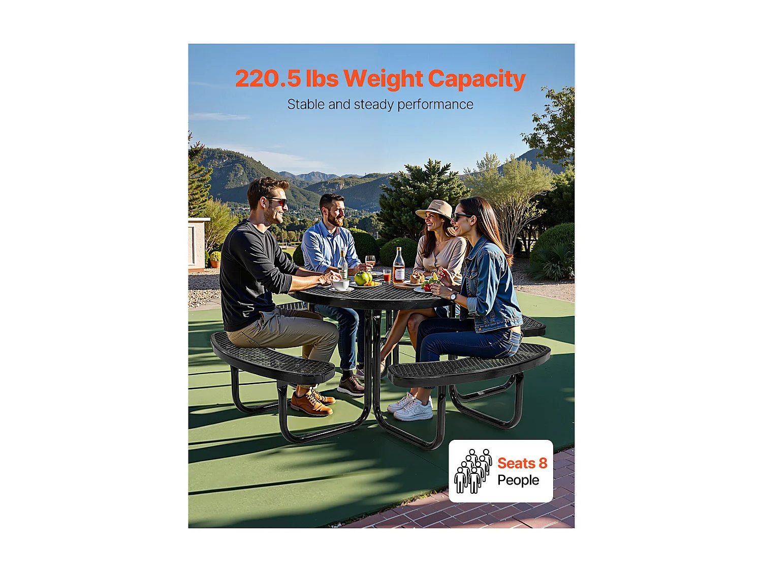 Table de Pique-Nique, SucceBuy Table de Pique-Nique en Acier Durable avec Bancs Intégrés pour Extérieur