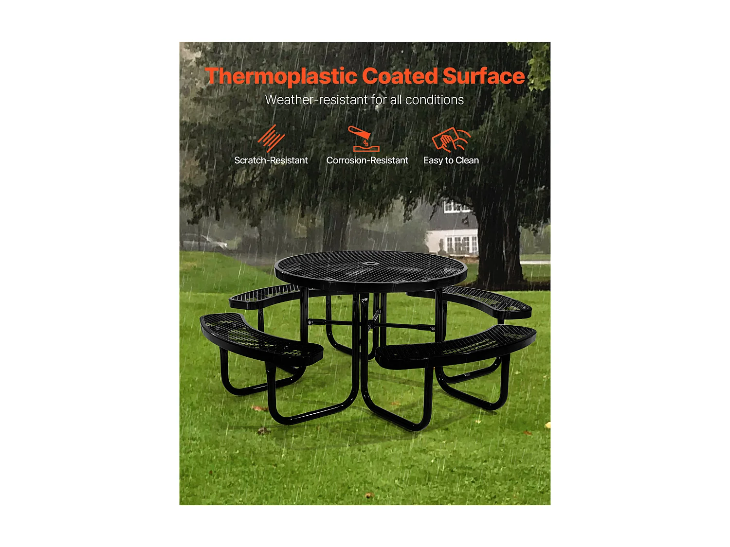 Table de Pique-Nique, SucceBuy Table de Pique-Nique en Acier Durable avec Bancs Intégrés pour Extérieur