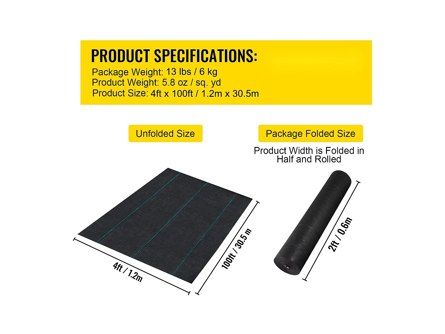 Toile de Paillage SucceBuy, pour Couvre-Sol et Barrière Contre les Mauvaises Herbes, 0,16 kg, 1220 x 3040 cm