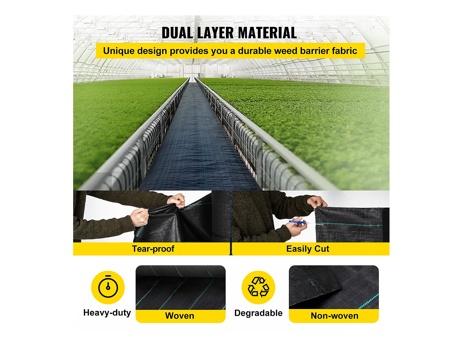 Toile de Paillage SucceBuy, pour Couvre-Sol et Barrière Contre les Mauvaises Herbes, 0,16 kg, 1220 x 3040 cm