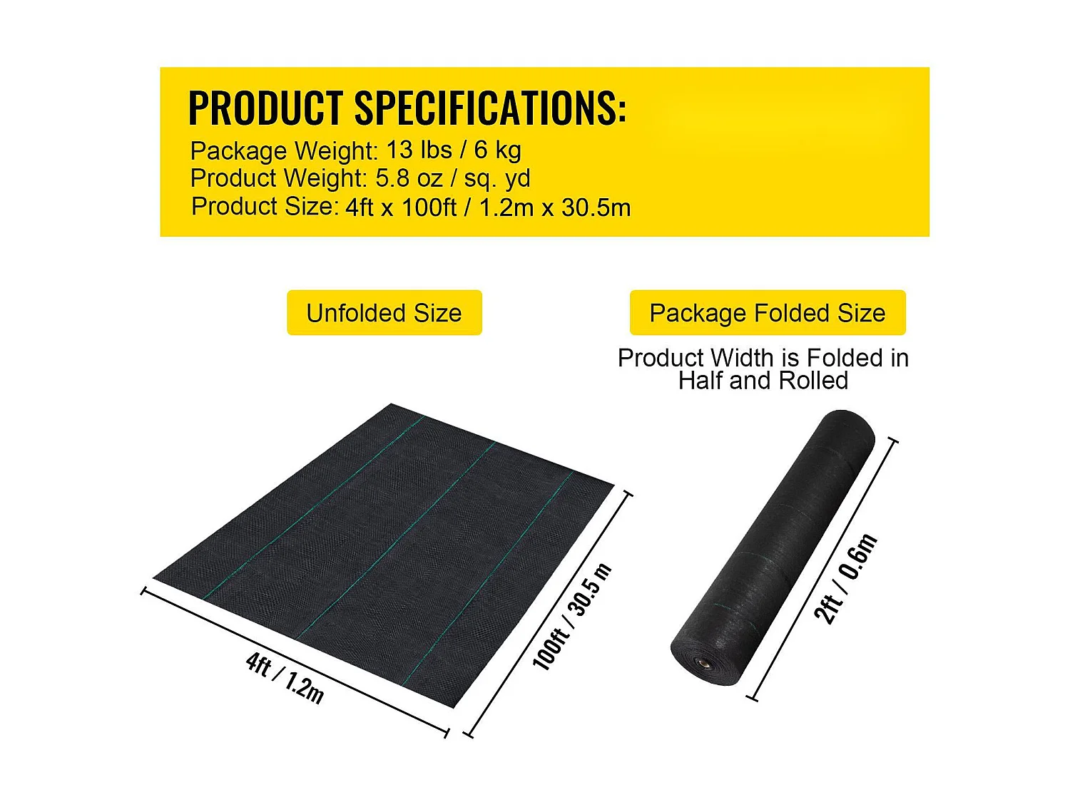 Toile de Paillage SucceBuy, pour Couvre-Sol et Barrière Contre les Mauvaises Herbes, 0,16 kg, 1220 x 3040 cm