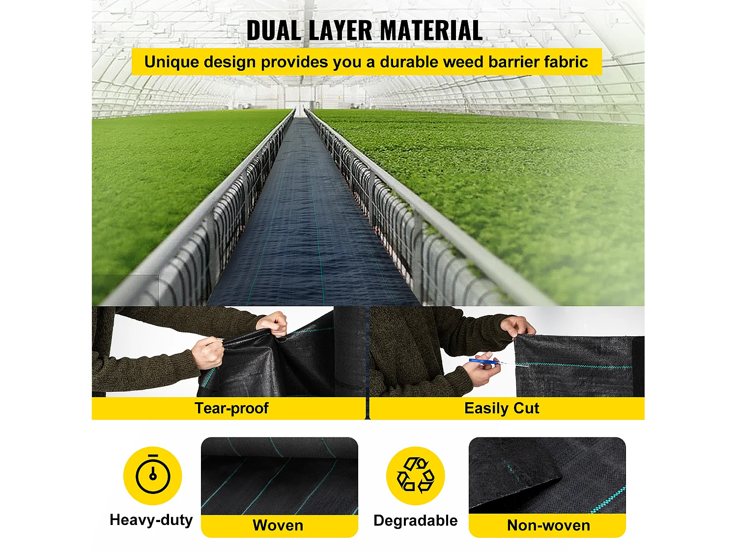 Toile de Paillage SucceBuy, pour Couvre-Sol et Barrière Contre les Mauvaises Herbes, 0,16 kg, 1220 x 3040 cm