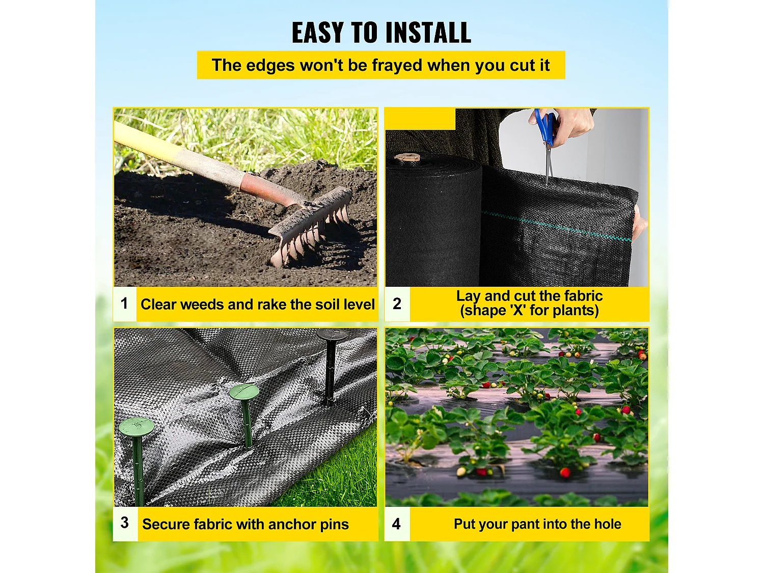 Toile de Paillage SucceBuy, pour Couvre-Sol et Barrière Contre les Mauvaises Herbes, 0,16 kg, 1220 x 3040 cm