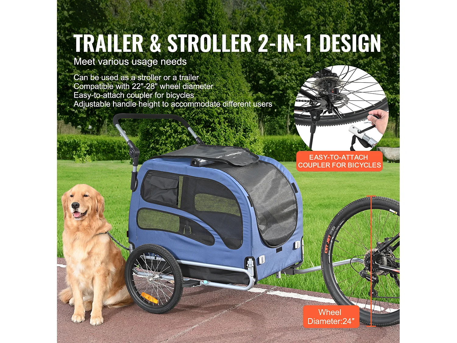 Remorque et Poussette SucceBuy, pour Animaux de Compagnie, Porte-Chien et Chat, Charge de 45 kg, Résistant à L'eau