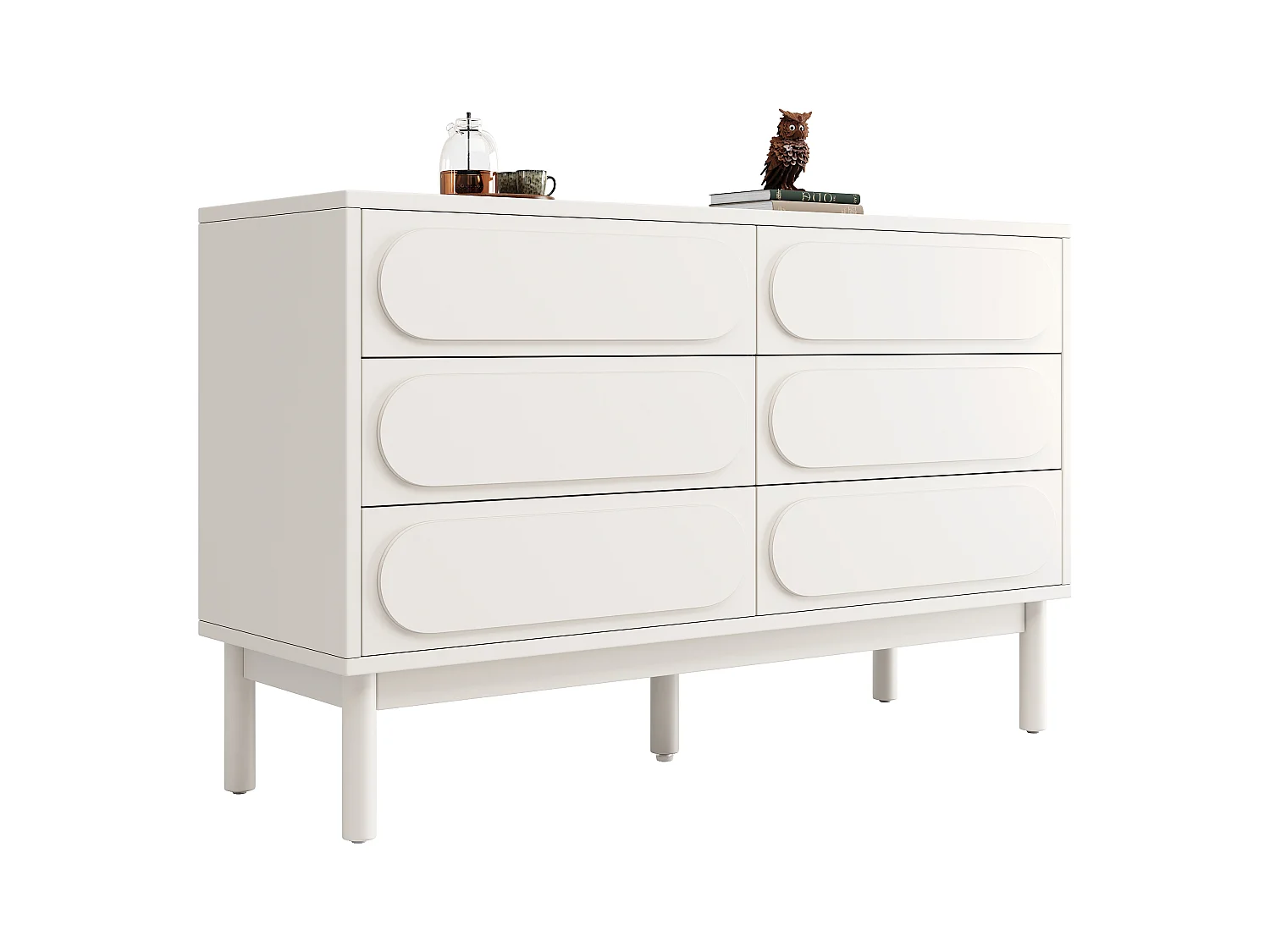 Witte ladekast met driedimensionaal design, MDF, 6 lades, verstelbare poten (120x40x75 cm)