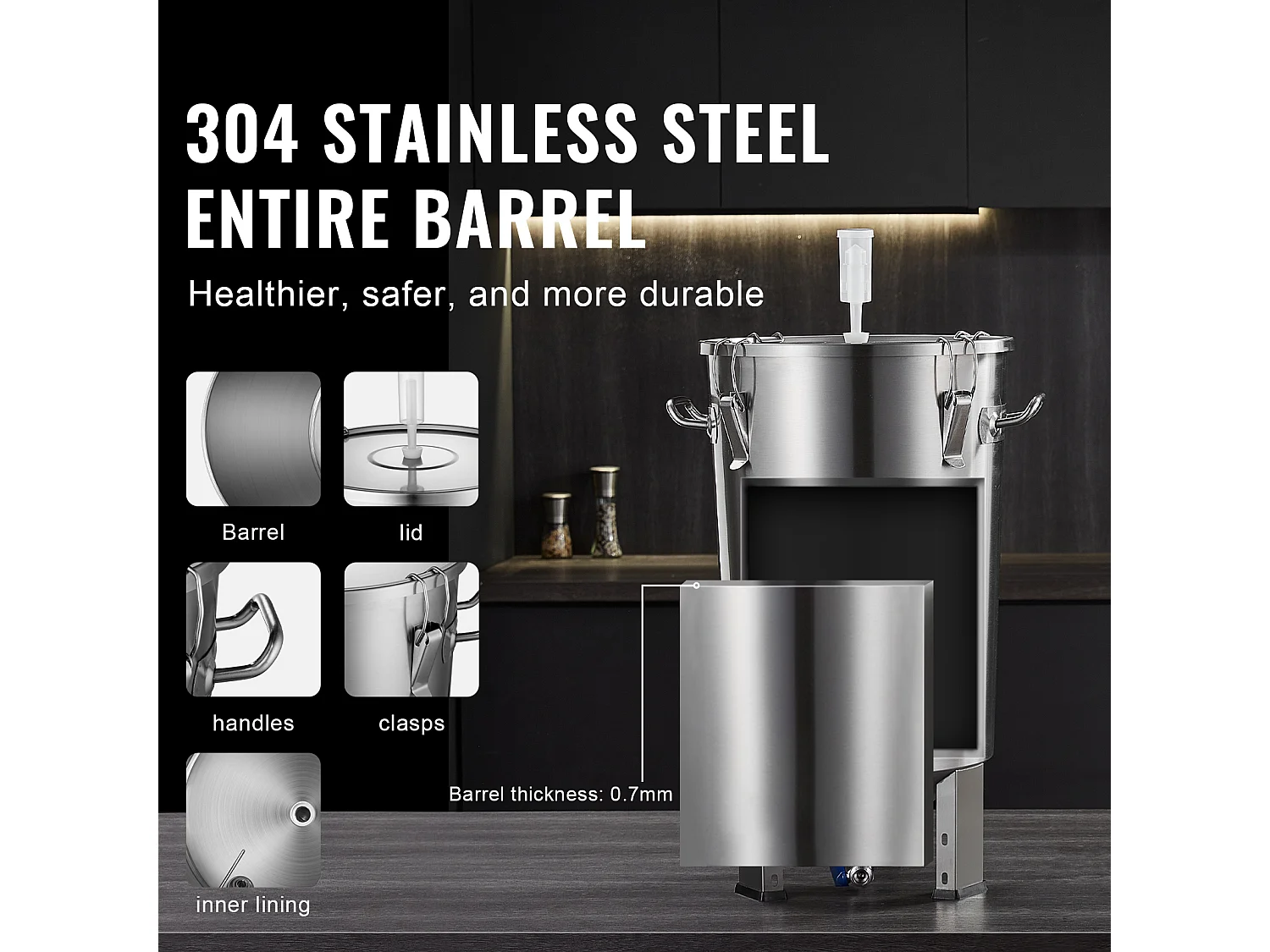 Serbatoio per la Fermentazione, SucceBuy Kit per Serbatoio per la Fermentazione Domestica in Acciaio Inossidabile da 30 L con Fermentatore per Birra