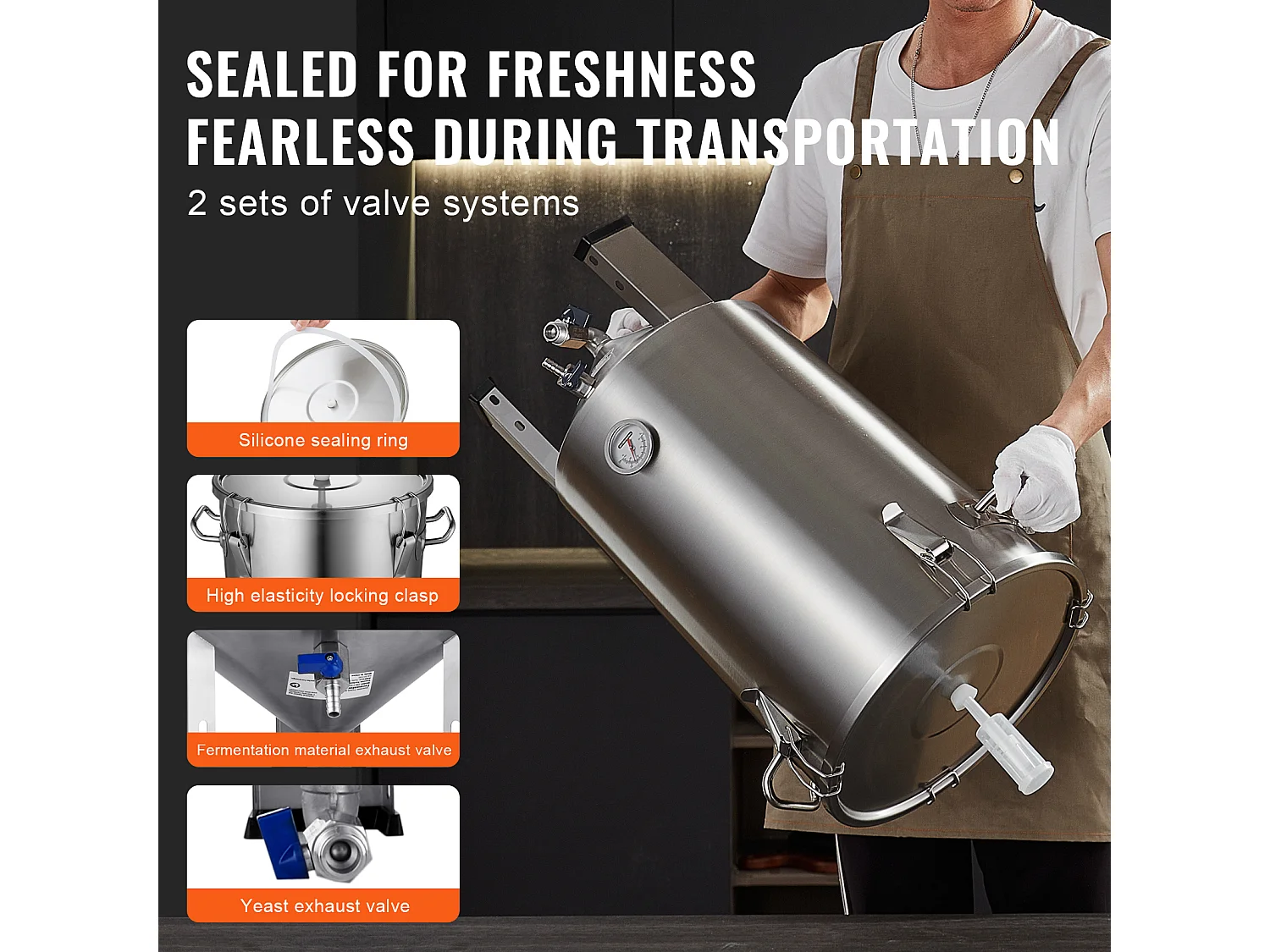 Serbatoio per la Fermentazione, SucceBuy Kit per Serbatoio per la Fermentazione Domestica in Acciaio Inossidabile da 30 L con Fermentatore per Birra