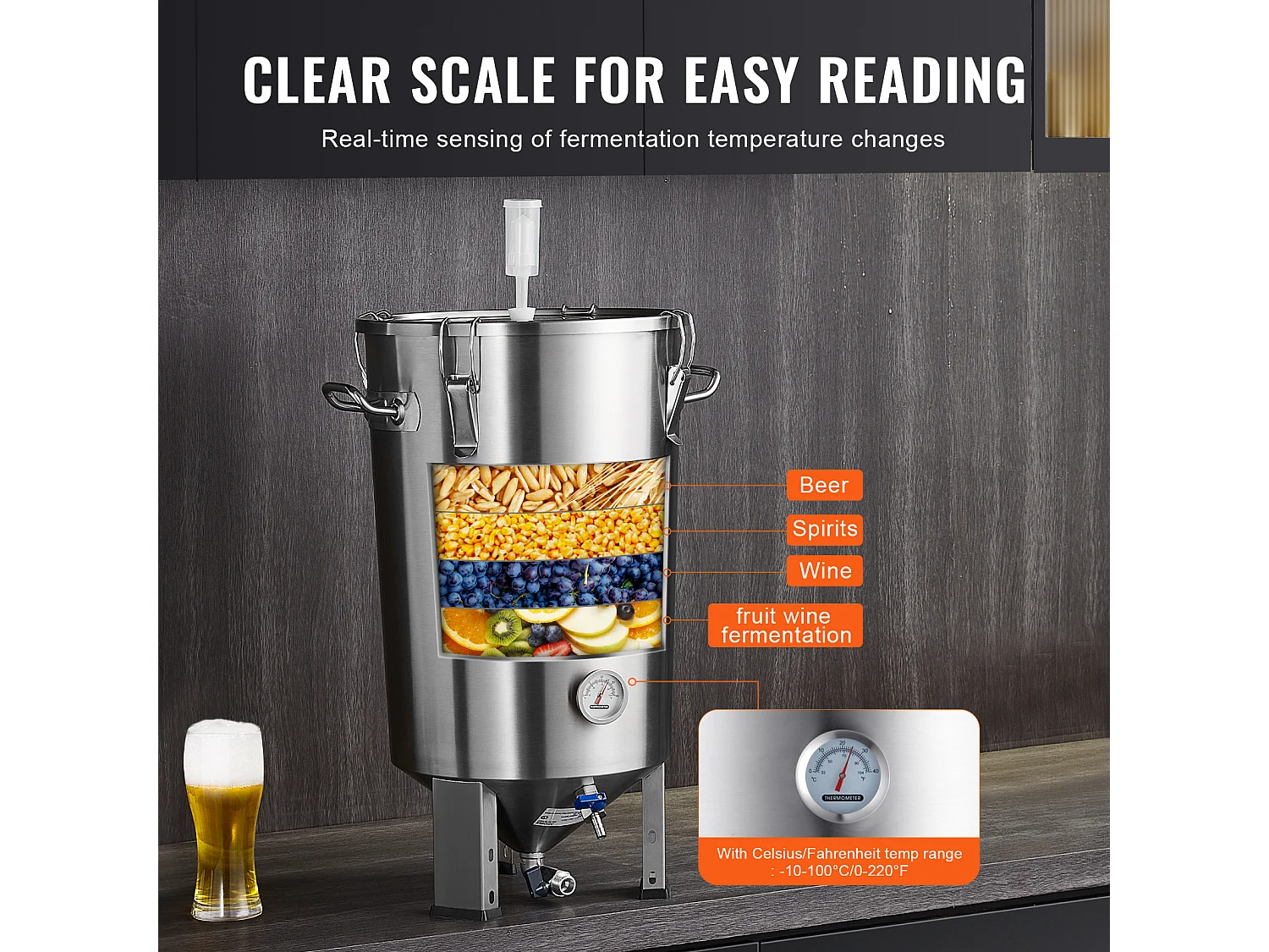 Serbatoio per la Fermentazione, SucceBuy Kit per Serbatoio per la Fermentazione Domestica in Acciaio Inossidabile da 30 L con Fermentatore per Birra