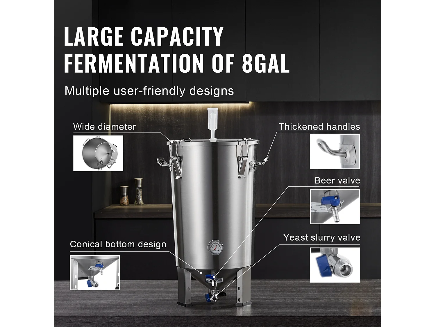 Serbatoio per la Fermentazione, SucceBuy Kit per Serbatoio per la Fermentazione Domestica in Acciaio Inossidabile da 30 L con Fermentatore per Birra
