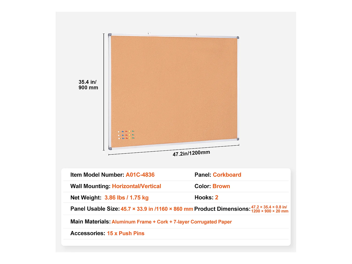 Korkplatte SucceBuy Große Korktafel (121,92 cm × 91,44 cm) – Wand-Display mit Display