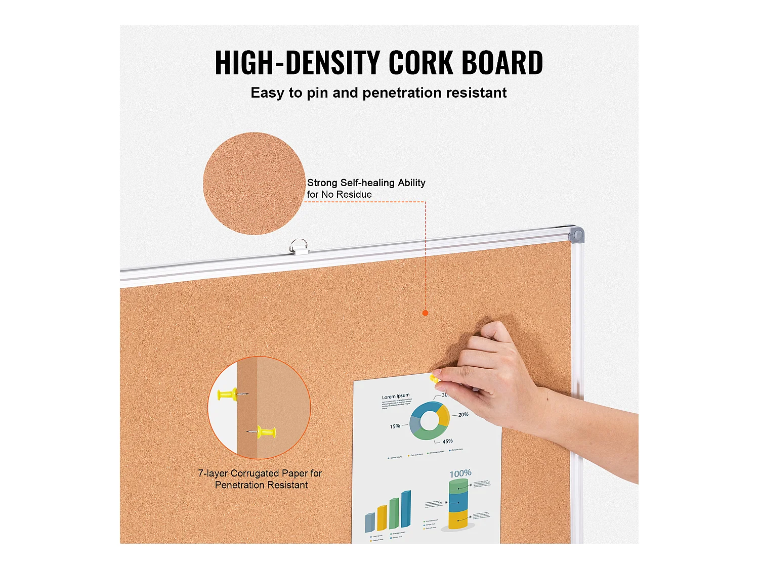Korkplatte SucceBuy Große Korktafel (121,92 cm × 91,44 cm) – Wand-Display mit Display