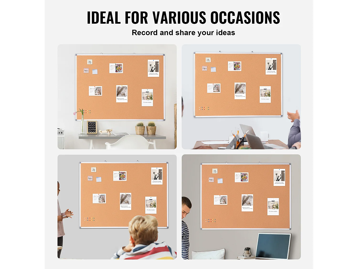 Kurkbord SucceBuy Groot Prikbord 121,92 cm x 91,44 cm - Wandgemonteerd Prikbord met Mededelingenbord