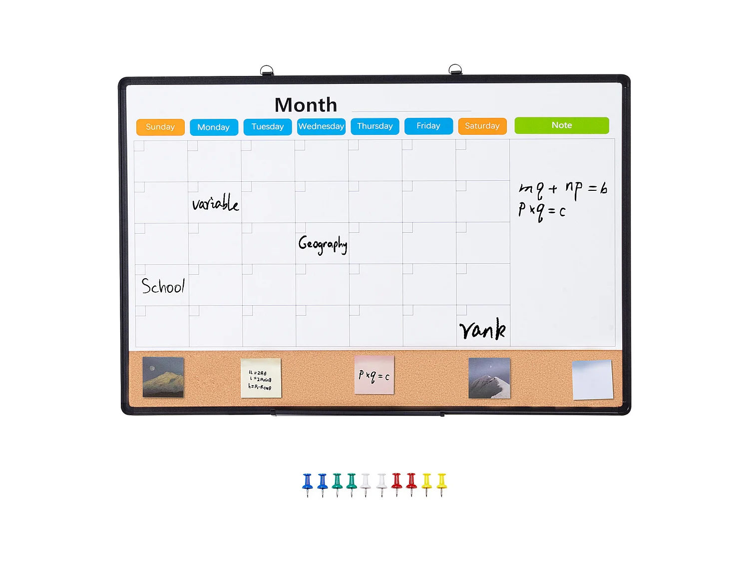 Tableau en Liège SucceBuy 91.44cm x 60.96cm Calendario Mensile Lavagna Bianca e Bacheca in Sughero Combo per Casa, Ufficio