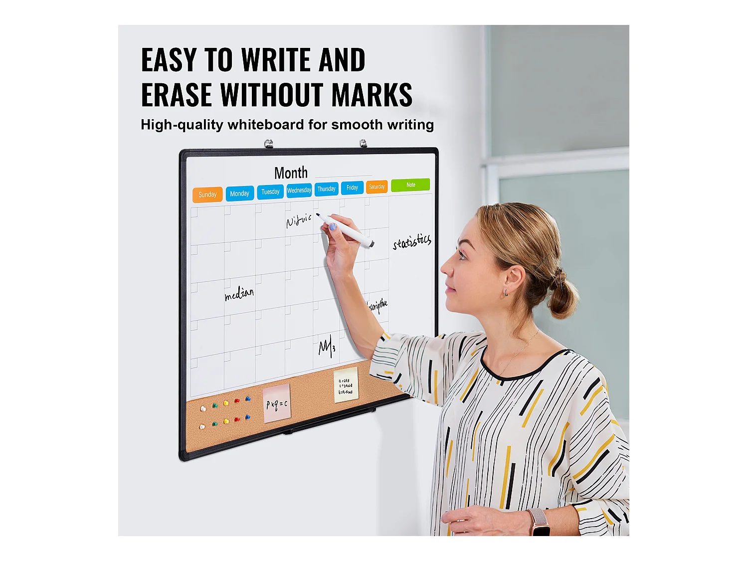 Tableau en Liège SucceBuy 91.44cm x 60.96cm Calendario Mensile Lavagna Bianca e Bacheca in Sughero Combo per Casa, Ufficio