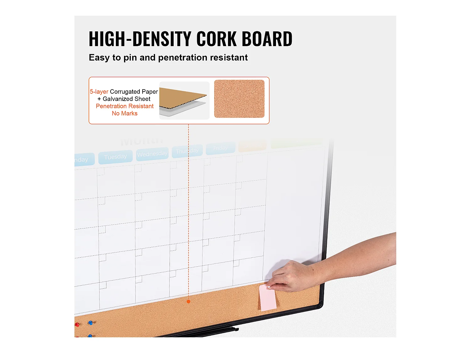 Tableau en Liège SucceBuy 91.44cm x 60.96cm Calendario Mensile Lavagna Bianca e Bacheca in Sughero Combo per Casa, Ufficio