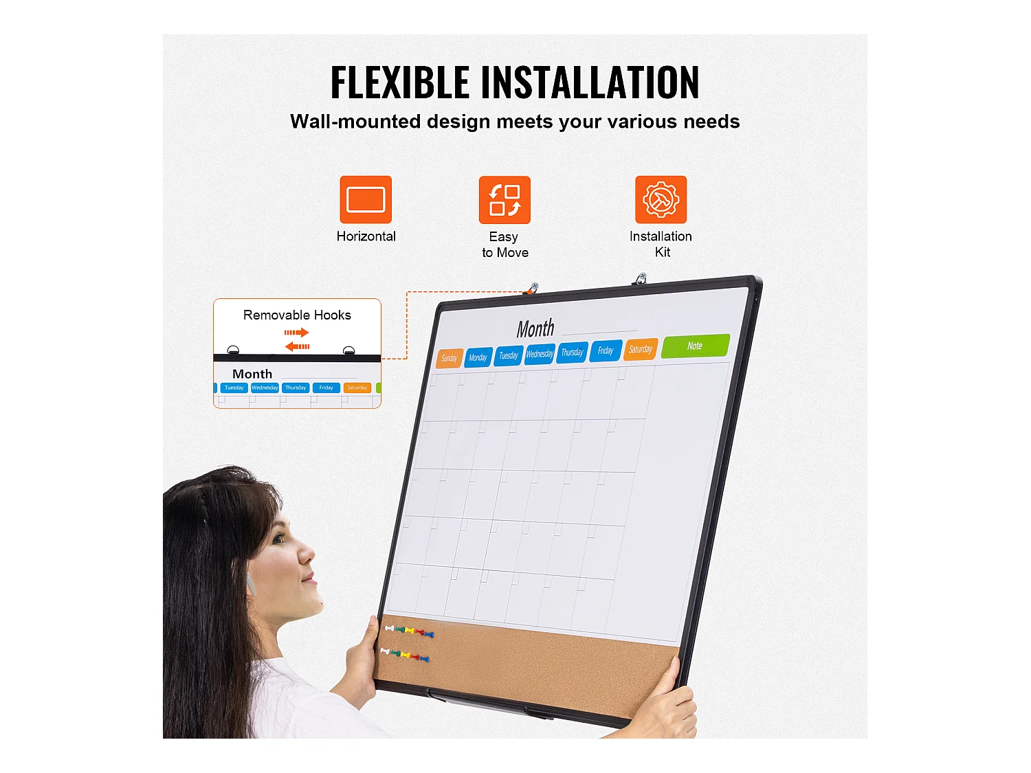 Tableau en Liège SucceBuy 91.44cm x 60.96cm Calendario Mensile Lavagna Bianca e Bacheca in Sughero Combo per Casa, Ufficio